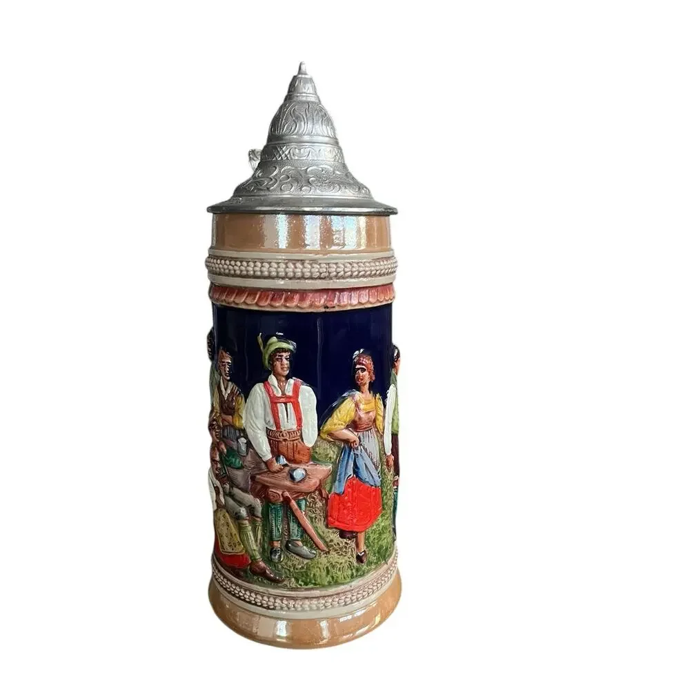 Vtg Gerz German Beer Stein Pewter Lid Tall Feast Celebration Oktoberfest 3 Liter